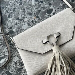 Cream Textured Crossbody Bag with Tassel